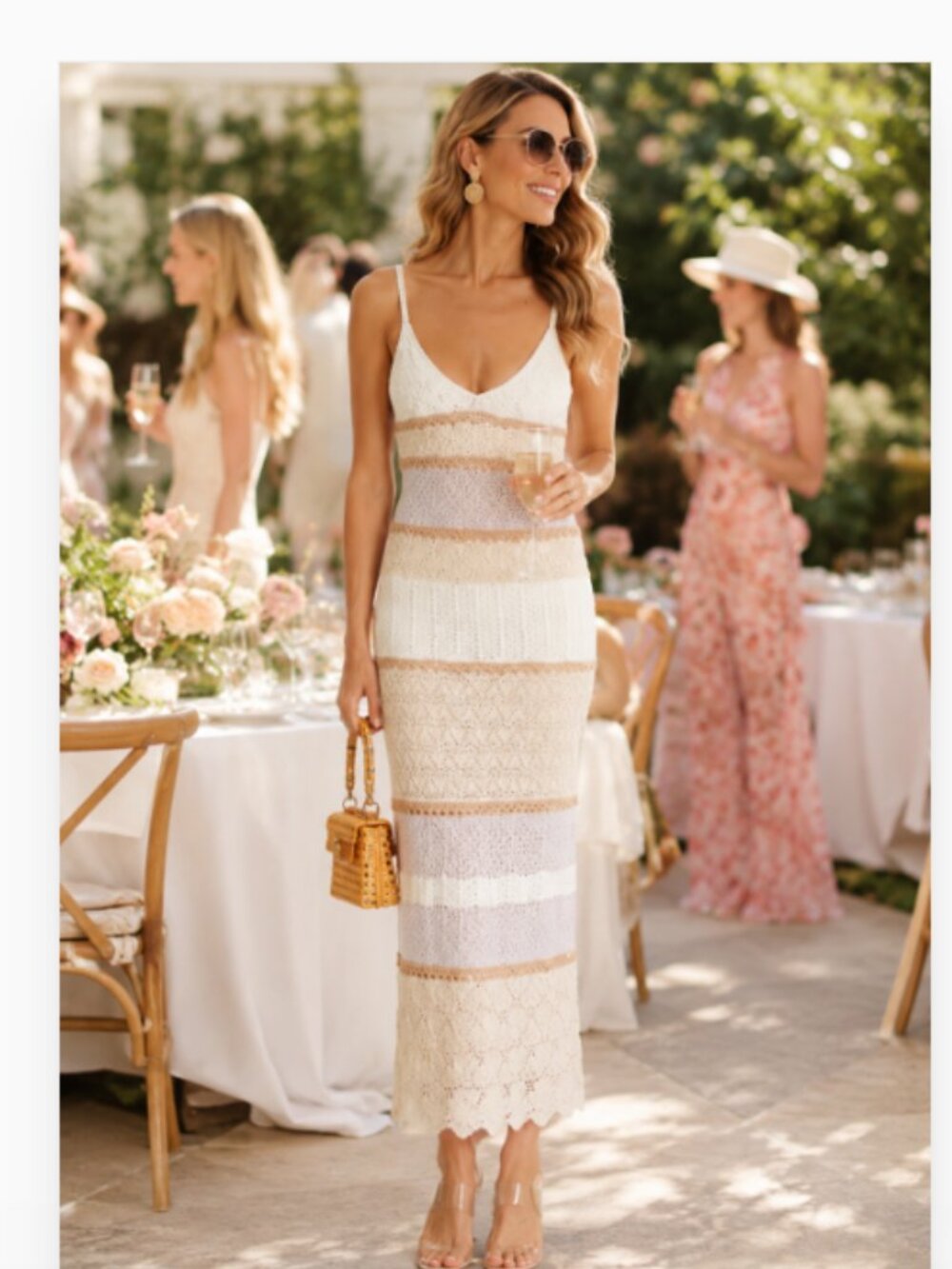 new Torn by Ronny Kobo Adriana STUNNING open back crochet maxi Dress